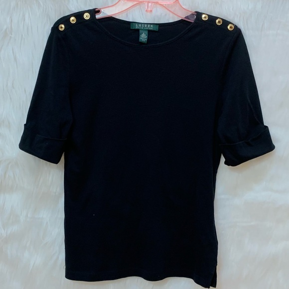 Lauren Ralph Lauren Sweaters - Lauren Ralph Lauren Short Sleeve Sweater Gold Button Detail Black Small